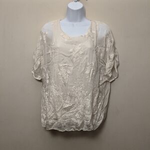 Angela Moda Cream Lace Women's Silk Top M